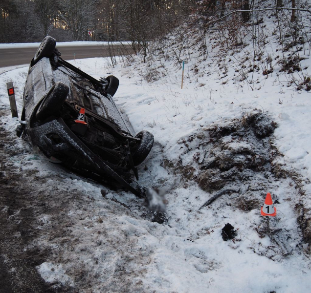 U Bušína skončilo auto na střeše